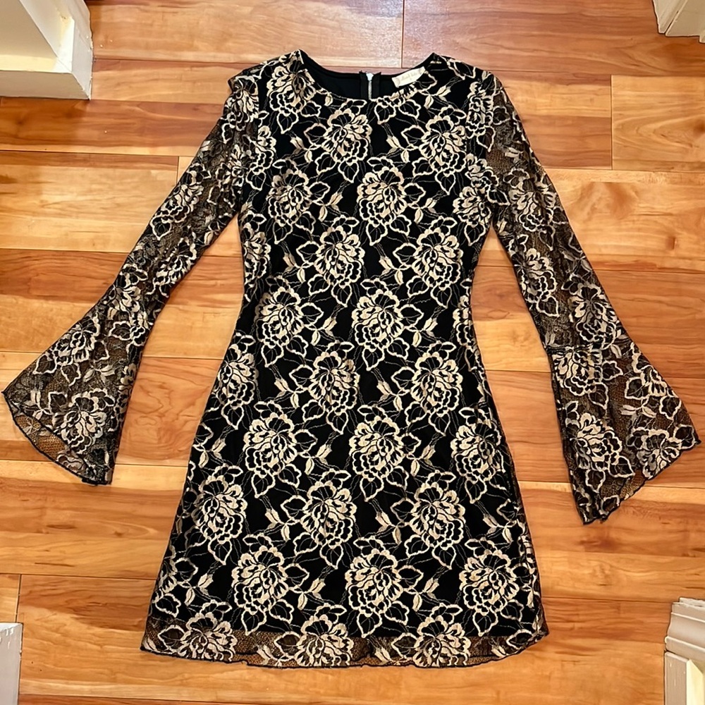 Altard State Black and Gold Bell Sleeve Dresd